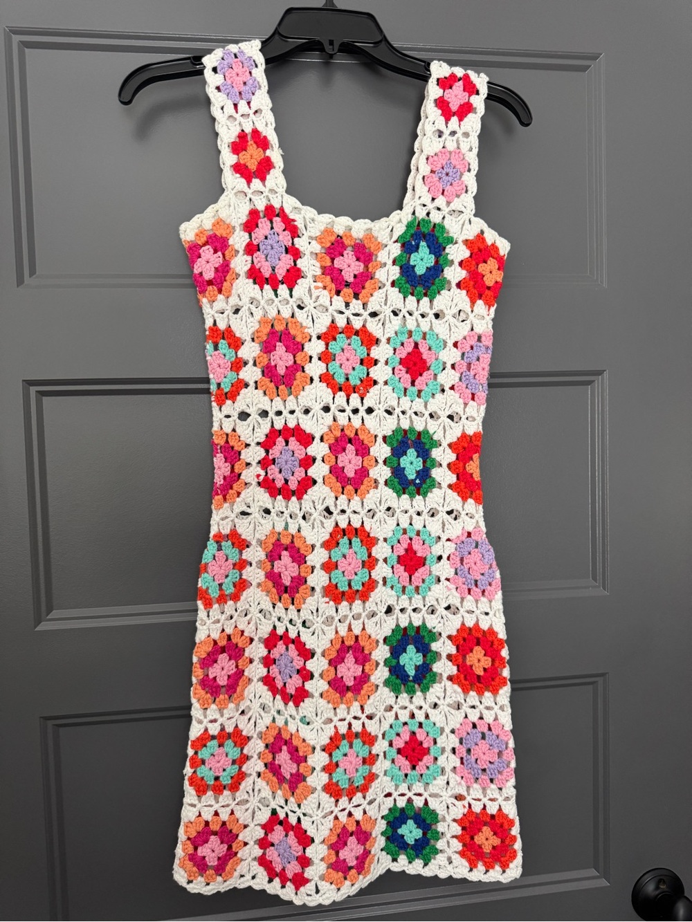 Beach Riot White Crochet Patchwork Dress with Multicolor Floral Squares
